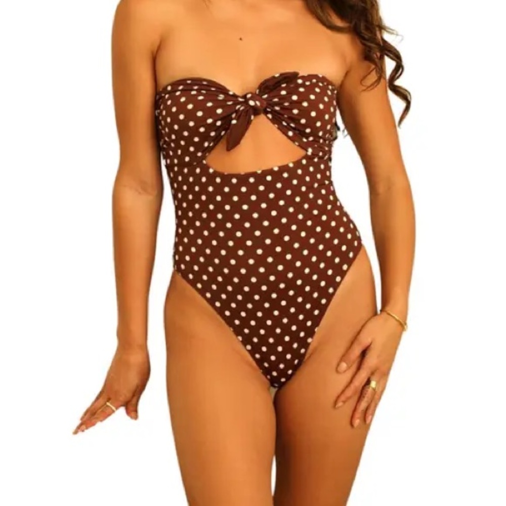 Brown Polka Dot One-Piece Swimsuit